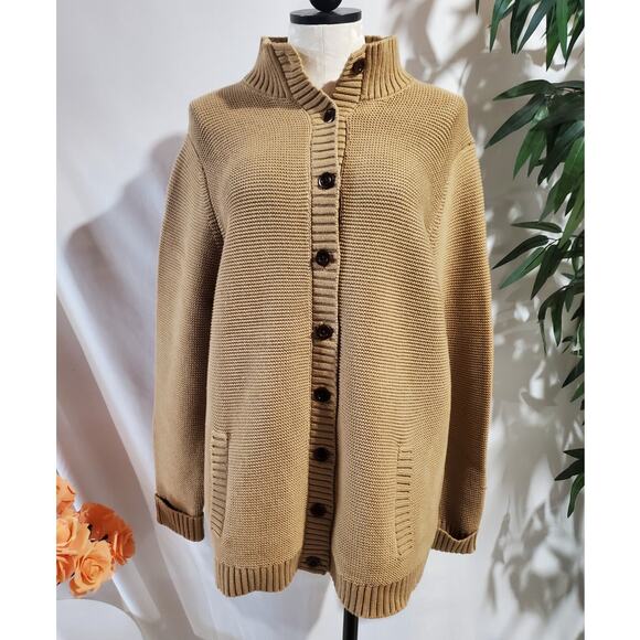 Lands' End Sweaters - Lands End Womens Thick Knit Button Cardigan Sweater Size 2X Tan Neutral Cotton